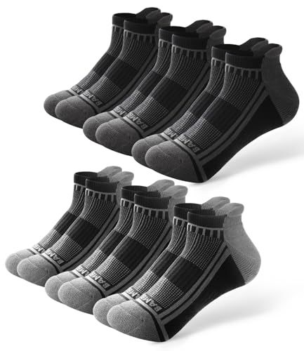 BAMBOO COOL Mens Athletic Ankle Socks Moisture Wicking Cushioned 8 Pack - color: 6a-black*3 Grey*3, size: Medium