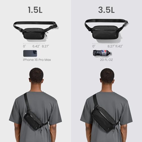 tomtoc 1.5L X-Pac Sling Bag with RFID Blocking Crossbody Pack for Men Women - color: X-Pac Black, size: 1.5L