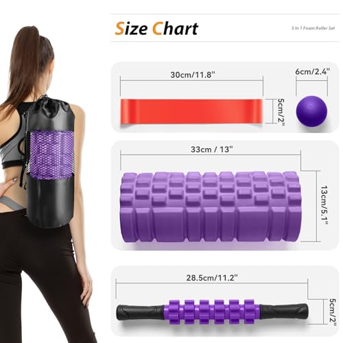 SUBCULTUREPICK 5 in 1 Foam Roller Set for Deep Tissue Muscle Massage - color: Purple