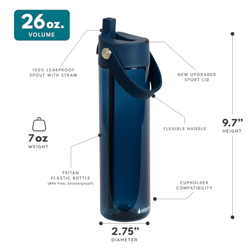 Elemental Splash 26oz Tritan Plastic Reusable Water Bottle w/Straw & Strap - color: Navy Blue, size: 26 Ounces