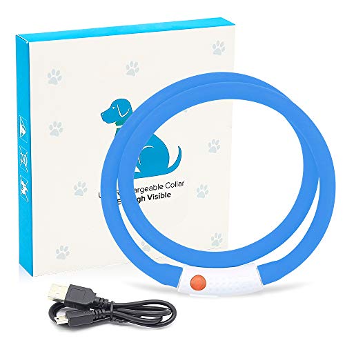 BSEEN Light Up Dog Collar, Cuttable LED Dog Collar Rechargeable Puppy Collar Glowing Safety Dog Walking Lights for Small Medium Large Dogs (Blue) - color: Blue-Standard(70cm)