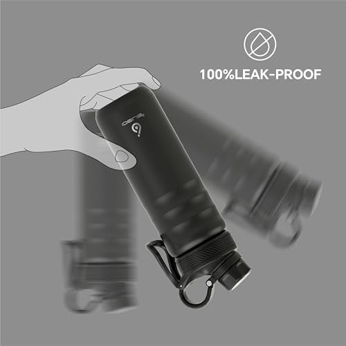IDEUS 24oz Stainless Steel Insulated Bottle with 2 Leak-Proof Lids, Black - color: Black, size: 24 Ounces