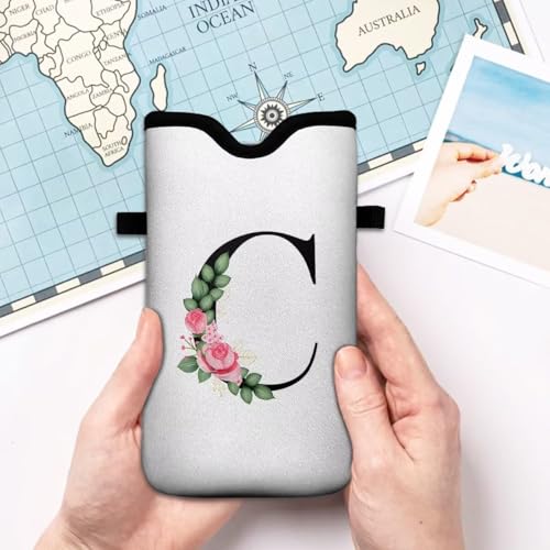 Cell Phone Sleeves Bag Case Crossbody Neoprene Holder Lanyard Phone Pouch for Women Men 7.5 X 4.5 Inches - Letter_C - color: Letter_C