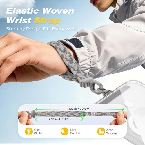 Stretchy Phone Wrist Strap, with 360° Rotatable Metal Tab - color: Gray& Pink