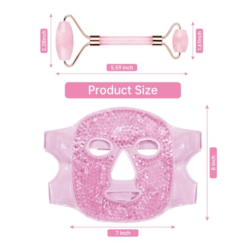 ZNÖCUETÖD Ice Face Facial Jade Roller and Ice Face Mask Cold - color: Pink+pink