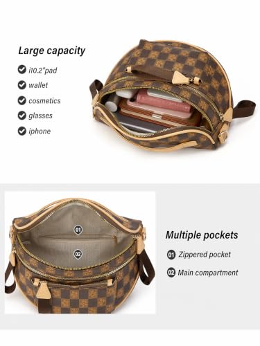 Makes Checkered Crossbody Bag Bum Bag for Women with Pouch - color: Coffee Checkered