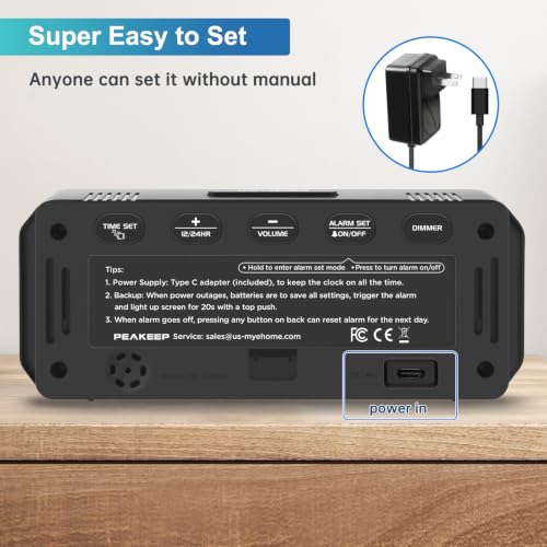 Peakeep Small Digital Alarm Clock for Bedroom, Large Number, Battery Backup - color: Red Digits (Plug-in, Ultra-compact)