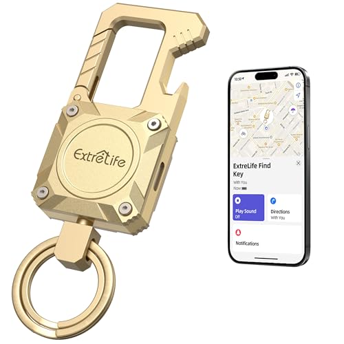 ExtreLife Keychain, Works with Apple Find My, Bottle Opener, Carabiner Car Key Chains with Gps Tracker - color: Gold