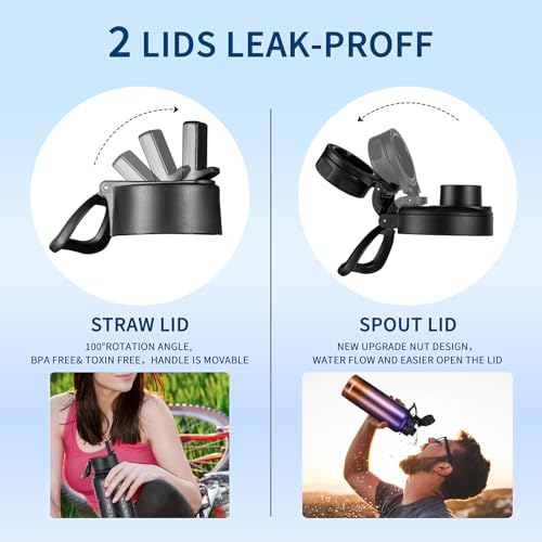 KXIAOCHEN Insulated Water Bottle with Strap, 48-Hour Cold, 2 Lids - color: Tropical Fruit, size: 24 Ounces