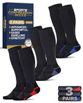 Pembrook 3 Pairs Compression Socks 20-30 mmHg - Compression Socks for Women and Men | Running, Athletic, Travel, Nurses - color: Dark Gray (Red/Blue/Light Blue) - 3 Pairs, size: Large