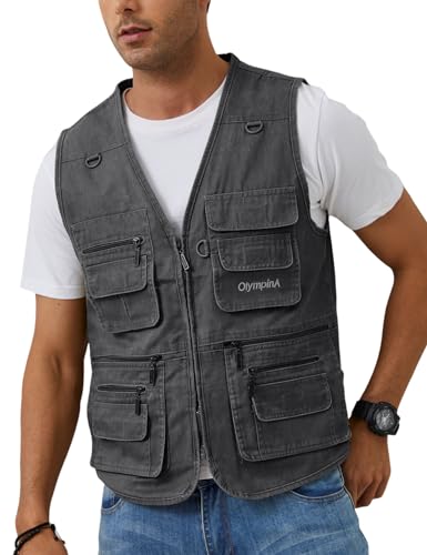 Gihuo Men's Fishing Vest Utility Safari Cargo Fly Vest with Multi Pockets - color: Grey, size: Small