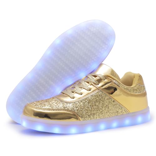 YuanRoad Unisex LED Light Up Shoes with USB Charging Glowing Luminous LED Sneakers - color: Glitter Dbgold, size: 8 Women/6.5 Men