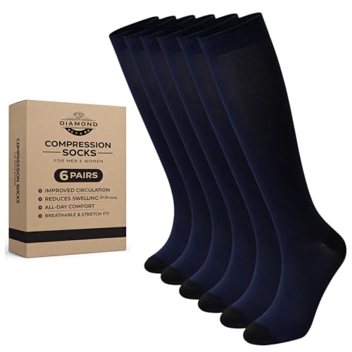 Diamond Star 6 Pairs Compression Socks for Men & Women, Knee High Socks - color: 6 Pairs Navy