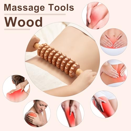 Cellulite Massage Tool Wood Therapy Massage Tools Fascia Blaster Muscle Roller Lymphatic Drainage Massager Deep Tissue Massage Stick for Legs Thighs Relief Recovery(White 9-Wheel) - color: Nude 9-wheel