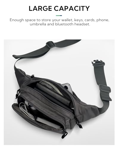 WATERFLY Fanny Pack Waist Bag: 2.5L Large 5 Zipper Pockets for Women Men - color: Gray
