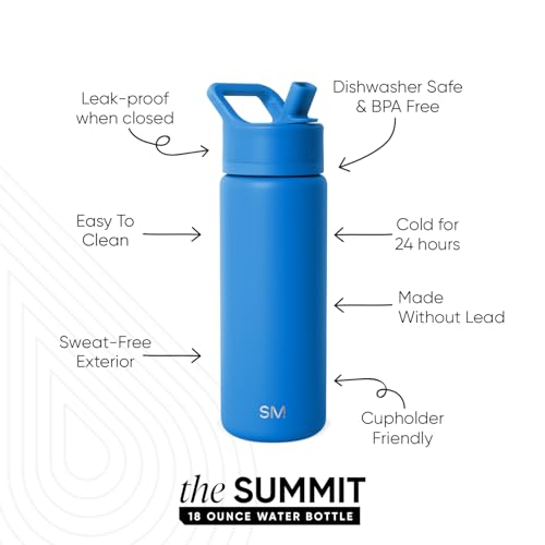 Simple Modern Kids Water Bottle with Straw Lid | Vacuum Insulated Stainless Steel Metal | Reusable Leak Proof BPA-Free Thermos for School | Summit Collection | 18oz, Supersonic Blue - color: Supersonic Blue (Pack of 1), style: 18oz
