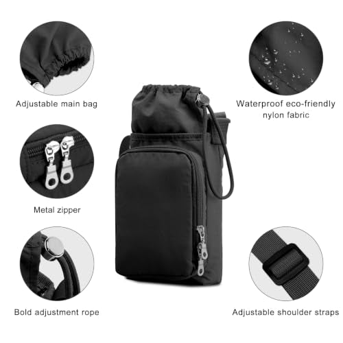 Water Bottle Carrier 32oz Adjustable Convenient holder with Handy Storage - color: Black