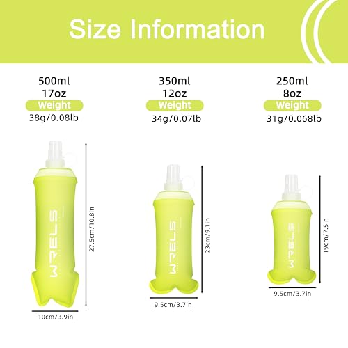 WRELS Running Water Bottle,250ml/350ml/500ml TPU Soft Flask,Collapsible Water Bottles for Hydration Vests and Running Belts Backpack, Soft Water Bottles For Hiking Cycling Climbing - color: Green-500ml*2