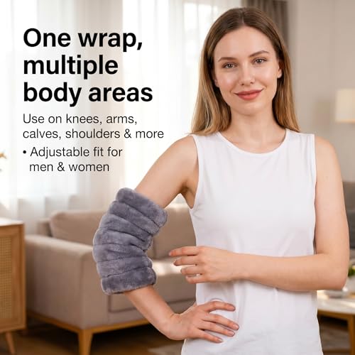 Microwave Heating Pad for Knees, Microwavable Heated Knee Wrap for Arthritis & Joint Stiffness, Warm Compression for Knee Pain Relief, Flaxseed Filled, Adjustable, for Men Women