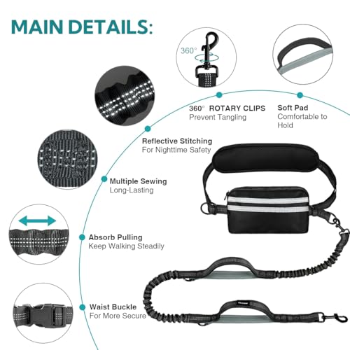 Hands Free Dog Leash for Two Dogs Walking, Running - color: Grey-Green, size: Large