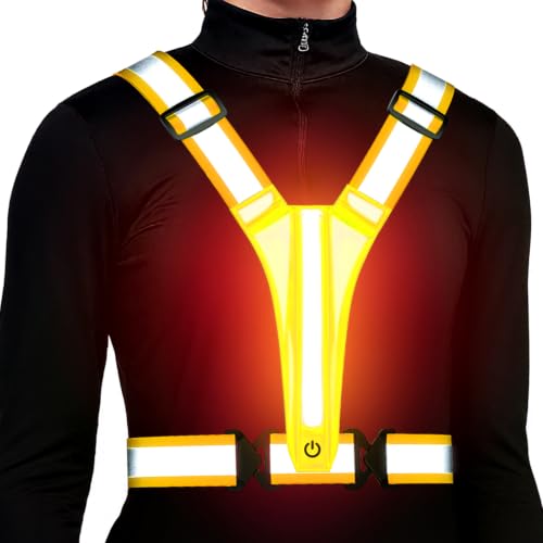 Led Light Up Running Vest Reflective Vest for runners night walking, Rechargeable Reflective Running Vest High Visibility - color: Orange