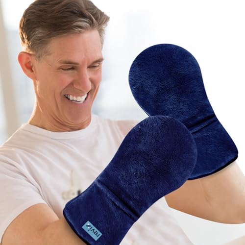 REVIX Moist Heat Hand Warmers Glove, Microwavable Mittens for Finger, Navy - color: Navy
