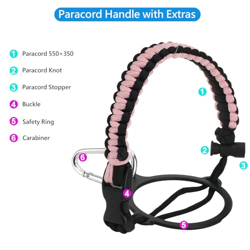 Wongeto Paracord Handle Carrier Holder with Shoulder Strap,Compatible with Hydro Flask Wide Mouth Water Bottles - color: Pink/Black