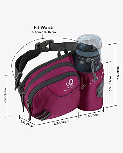 WATERFLY Fanny Pack Waist Bag: Waist Pack for Women Men with Water Bottle Holder Hiking Fanny Pack for Running Walking DogWalking Travel Cycling - color: pink