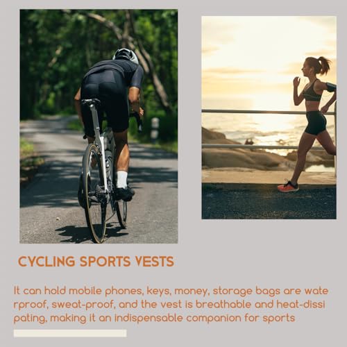 Reflective Cycling Running Vest with Waterproof Phone Pocket, Unisex Breathable Terylene Athletic Gear, Adjustable Waist Heat Dissipating Safety Vest for Night Jogging Bike Workout