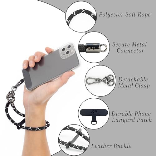 Cell Phone Wrist Strap Phone Lanyard Rope Wrist Lanyard Outdoor Activities - color: White on Black