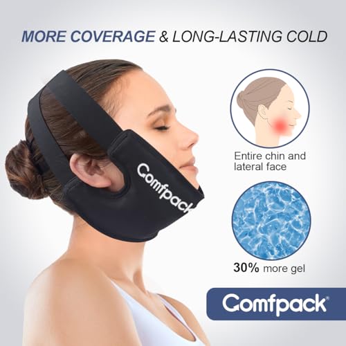 Comfpack Wisdom Teeth Ice Pack Head Wrap with Ear Hole Design, Reusable Hot Cold Gel Face Jaw Ice Pack, Soft Plush Cold Pack for TMJ Pain Relief, Tonsillectomy, Oral Surgery, Face Swelling Black - color: Black 1pack