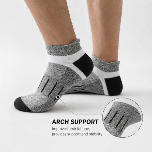 COOPLUS Mens Cushioned Ankle Running Socks Athletic Low Cut Moisture Wicking Cotton Short Sports Socks 7 Pairs - color: 7 Pairs Light Gray