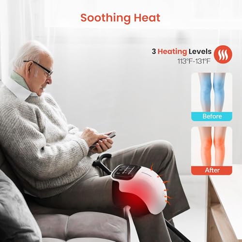 Snailax Knee Massager with Heat & Vibration, Cordless Knee Brace Wrap - color: Bright White