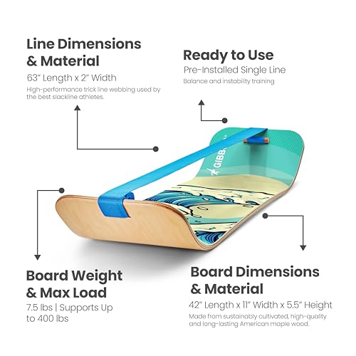 GIBBON SlackBoard, Balance Board Kids & Adults, Slackline Balance Trainer - color: Waves - 1 Line