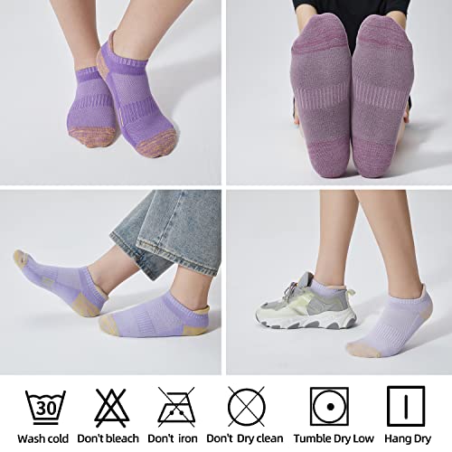 ATBITER Women's Ankle Socks Cushioned Running Athletic No Show Socks-6Pairs - color: 6pairs Colorful-purple, size: 8-10