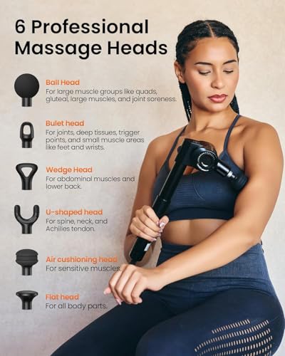 NAPRE Foldable Massage Gun Deep Tissue with 5 Adjustable Angles,Handheld Percussion Back Massager for Muscle/Neck/Body Pain Relief with Long Extension Handle,32-Speeds,6 Heads,with Case - color: Eclipse Black