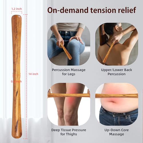 Back Pain Relief Massage Stick, Golden Nanmu Wood Massager to Pound Back- for Muscle Tightness, Fascia Release, Gua Sha, Deep Tissue Sculpting Roller