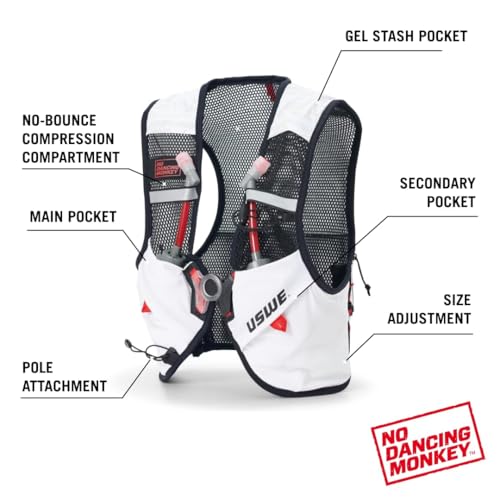USWE Pace - Running Vest Hydration Pack with 2 x 500ml UltraFlask, Backpack for Men and Women - style: 2L, White, Small