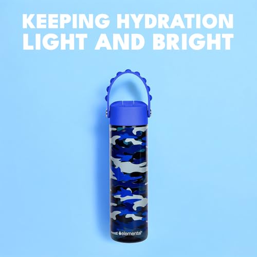 Elemental Splash 26oz Tritan Plastic Water Bottle with Straw & Pop-It Strap - color: Blue Camo, size: 26 Ounces