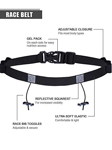 JOVITEC 2 Pack Race Number Belt with 6 Gel Loops, Black and Blue - color: Black