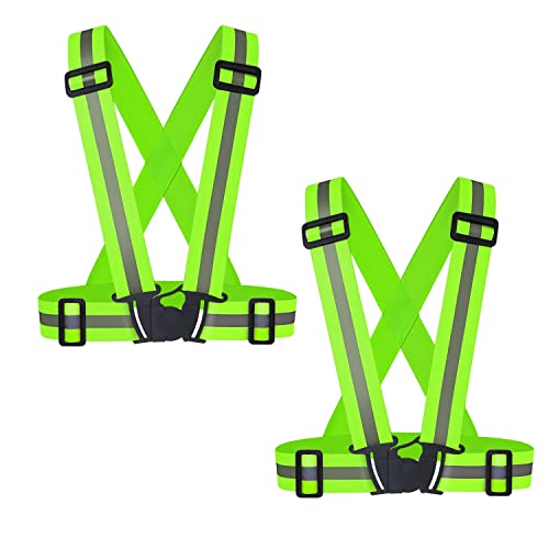2 pcs Reflective Vest, Adjustable High Visibility Reflective Safety Straps Gear for Run, Cycling,Pet Walking - color: Green