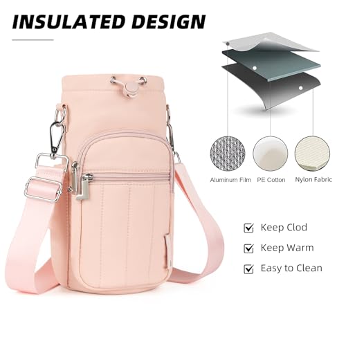 Rueesh Water Bottle Holder Bag with Adjustable Strap - color: Pink