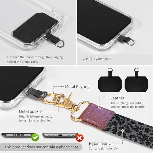 Cell Phone Lanyard Adjustable Crossbody Strap, Cute Phone Neck Wristlet Wrist Strap Patch for Keys Case Accessories - color: Luxury Black Leopard