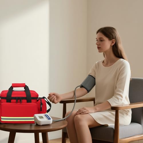 First Aid Bag Empty First Responder Bag,First Aid Kits Storage,Trauma Bag with Detachable Dividers, Medical Bag for Nurses,Ideal for EMT, EMS,Paramedics,Home Health Care(Bag Only) - color: Red