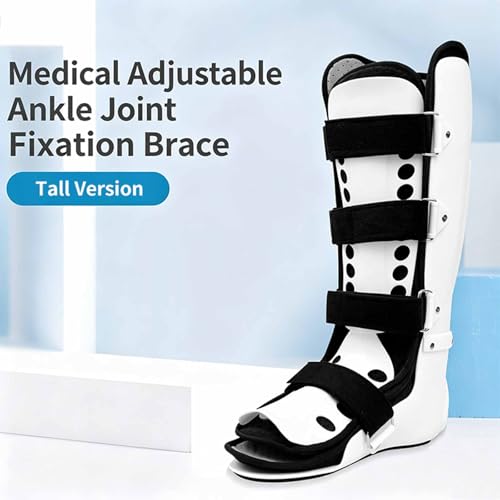 Adjustable Ankle Brace Rigid Orthosis Support Splint, Open Toe Ankle Stabilizer with 4 Hook-and-Loop Straps, Detachable Guard & Washable Liner, Post-Op Ankle Fixation for Sprain Recovery, Large Tall (One Size, Left foot)