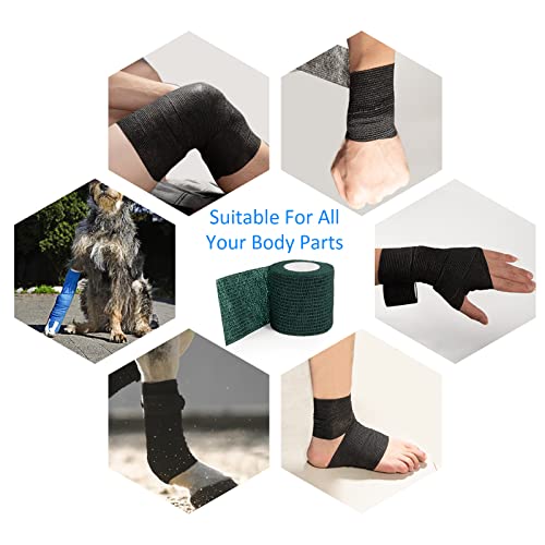 12Pcs Self Adhesive Bandage Wrap 2inch x 5 Yards Elastic Bandage Wrap Sport - color: Army Green, size: 12Pcs