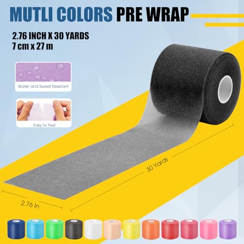 Pre Wrap Athletic Tape 2 Pack, 2.76 Inch x 30 Yards Foam Underwrap, Black - color: Black