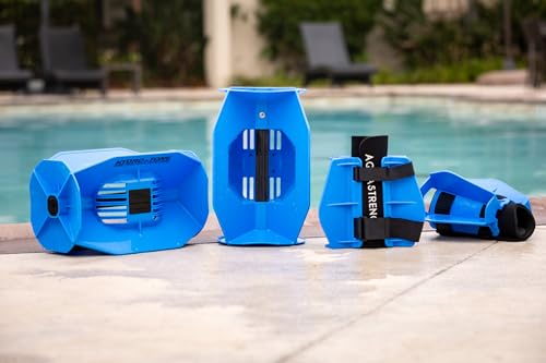Aquastrength Hydro-Tone Total Body Pool Exercise System, Isokinetic Functional Water Weights, Bells 12" x 7.5", Fins 6.5" x 2.5", Quick Start Guide Included - color: Blue