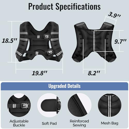 Zeerun Weighted Vest, 6/8/10/12/15/18/20/24/30LB for Men Women - color: Black, size: 30 Lb