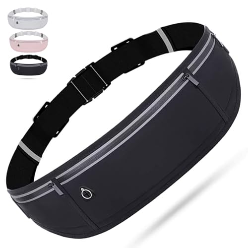 Slim phone Running Belt，Zipper Waterproof Running Waist Pack, Reflective Running Fanny Pack With 3 Separate pouch，Runner Belt for Slim Running Walking Cycling Camping Gym Light (black) - color: black